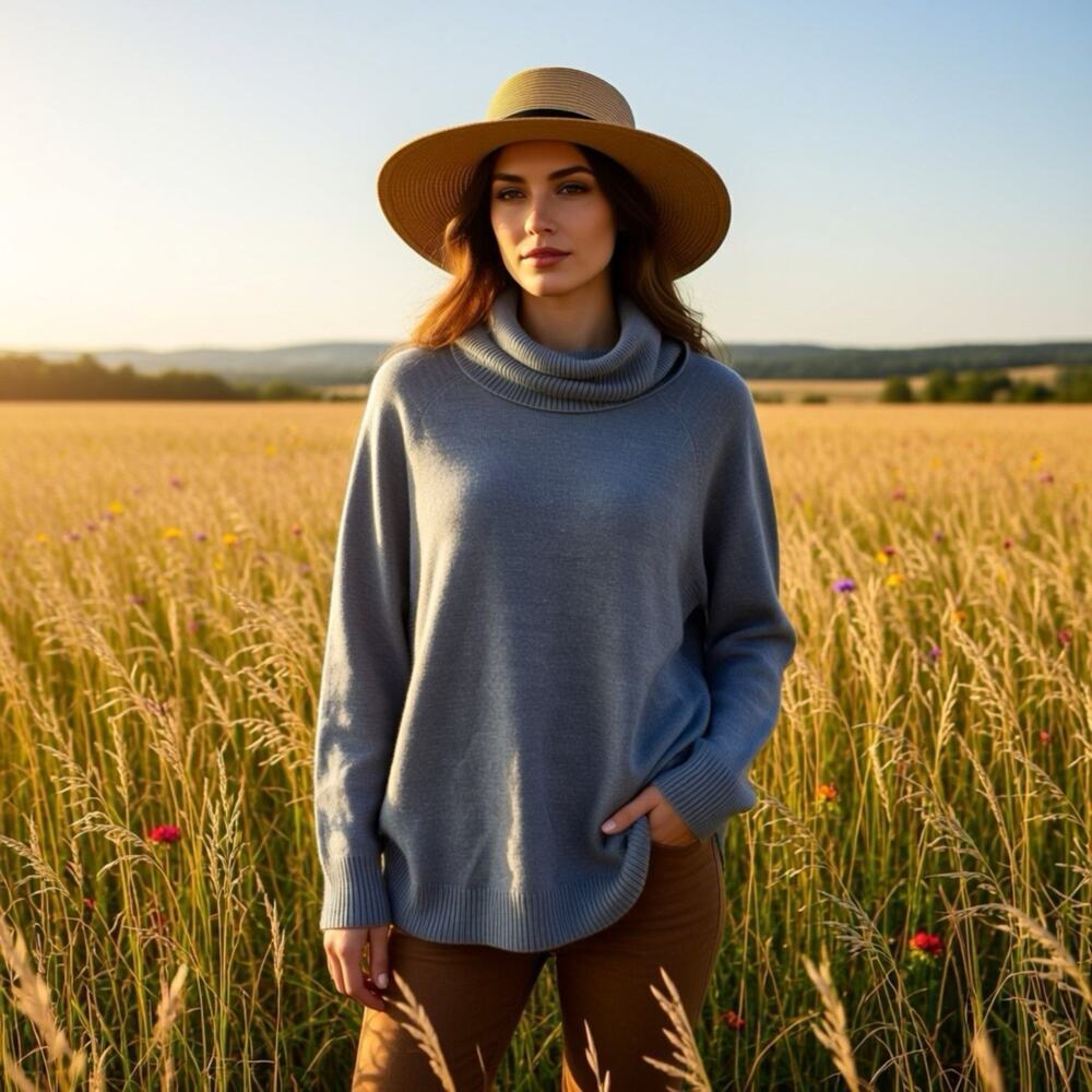 Croft and Barrow Women's Medium Knit Cowl Neck Pullover Sweater Gray Soft Cozy